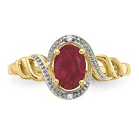 10K Yellow Gold 7x5mm Oval July Ruby and Diamond Ring - Size 7 view 5