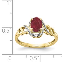 10K Yellow Gold 7x5mm Oval July Ruby and Diamond Ring - Size 7 view 3