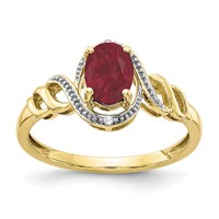 10K Yellow Gold 7x5mm Oval July Ruby and Diamond Ring - Size 7 view 1