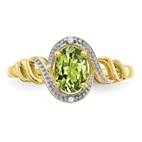 10K Yellow Gold 7x 5mm Oval August Peridot and Diamond Ring view 5