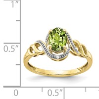 10K Yellow Gold 7x 5mm Oval August Peridot and Diamond Ring view 3