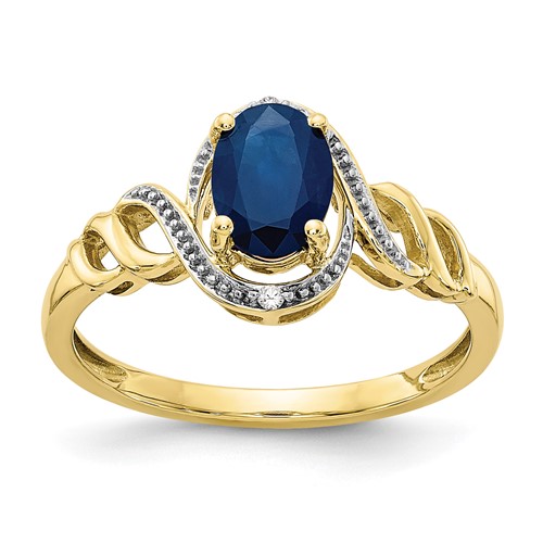 10K Yellow Gold 7x 5mm Oval September Sapphire and Diamond Ring, Size 7