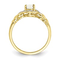 10K Yellow Gold 7x 5mm Oval October Opal and Diamond Ring view 2