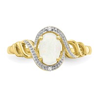 10K Yellow Gold 7x 5mm Oval October Opal and Diamond Ring view 5