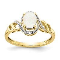 10K Yellow Gold 7x 5mm Oval October Opal and Diamond Ring view 1