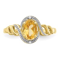 10K Yellow Gold 7x5mm Oval November Citrine and Diamond Ring - Size 7 view 5