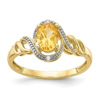 10K Yellow Gold 7x5mm Oval November Citrine and Diamond Ring - Size 7 view 1