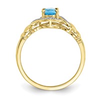10K Yellow Gold 7x 5mm Oval December Light Swiss Blue Topaz and Diamond Ring view 2