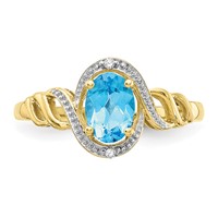 10K Yellow Gold 7x 5mm Oval December Light Swiss Blue Topaz and Diamond Ring view 5