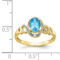 10K Yellow Gold 7x 5mm Oval December Light Swiss Blue Topaz and Diamond Ring view 3
