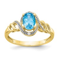 10K Yellow Gold 7x 5mm Oval December Light Swiss Blue Topaz and Diamond Ring view 1