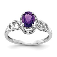 10K White Gold 7x 5mm Oval February Amethyst and Diamond Ring view 1