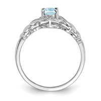 10K White Gold 7x 5mm Oval March Aquamarine and Diamond Ring view 2
