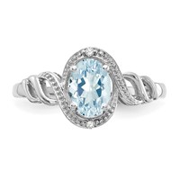10K White Gold 7x 5mm Oval March Aquamarine and Diamond Ring view 5