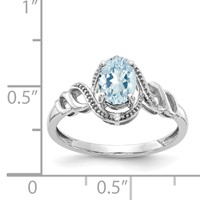 10K White Gold 7x 5mm Oval March Aquamarine and Diamond Ring view 3