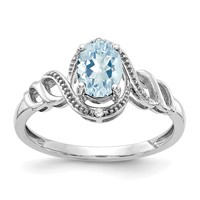 10K White Gold 7x 5mm Oval March Aquamarine and Diamond Ring view 1