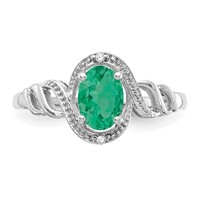 10K White Gold 7x5mm Oval May Emerald and Diamond Size 7 Ring view 5