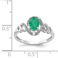 10K White Gold 7x5mm Oval May Emerald and Diamond Size 7 Ring view 3