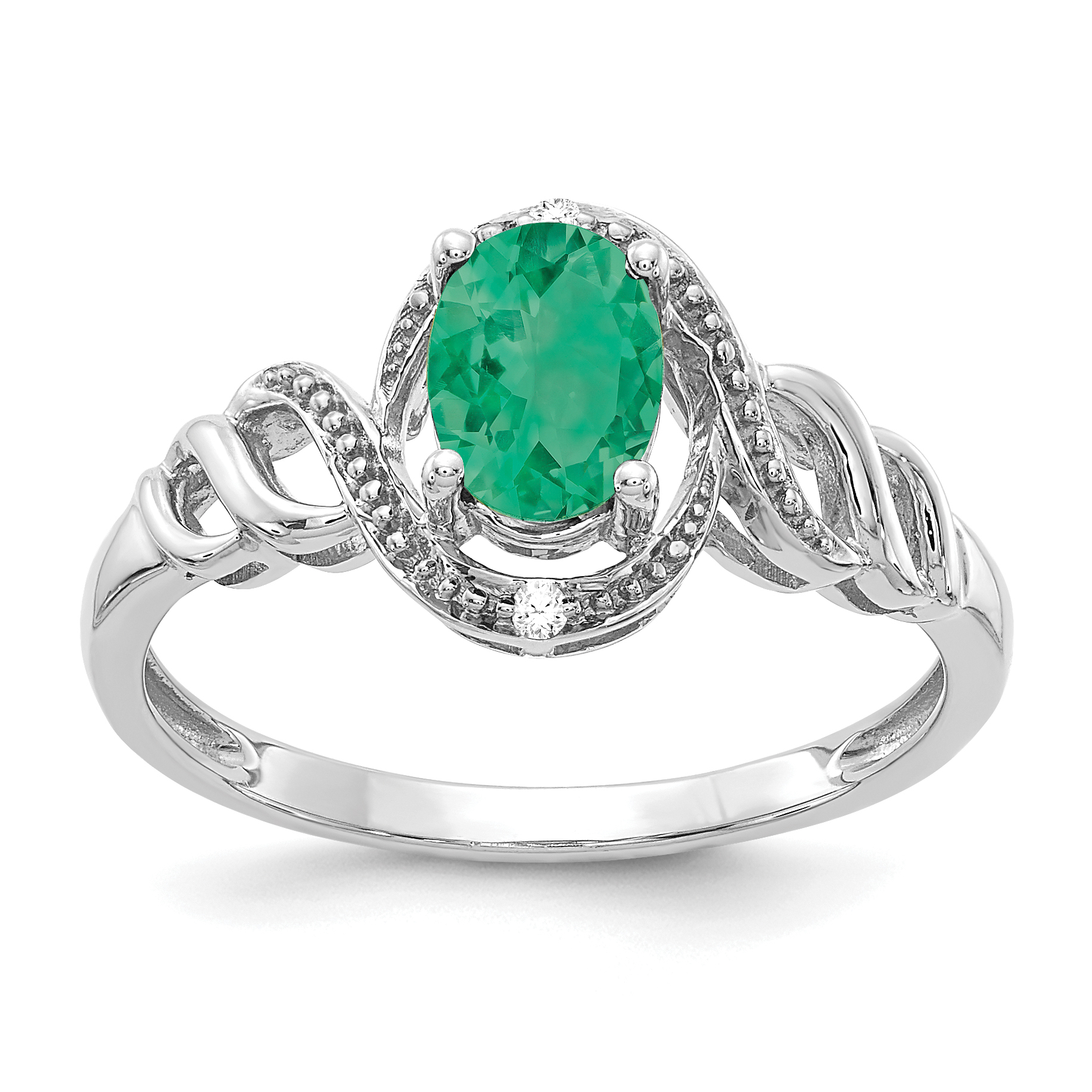 10k White Gold Emerald and Diamond Ring (10XB314)