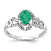 10K White Gold 7x5mm Oval May Emerald and Diamond Size 7 Ring view 1