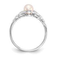 10K White Gold 5.5mm June Freshwater Cultured Pearl and Diamond Ring view 2