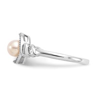 10K White Gold 5.5mm June Freshwater Cultured Pearl and Diamond Ring view 4