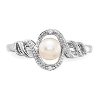 10K White Gold 5.5mm June Freshwater Cultured Pearl and Diamond Ring view 5