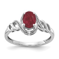 10K White Gold 7x5mm Oval July Ruby and Diamond Size 7 Ring view 1