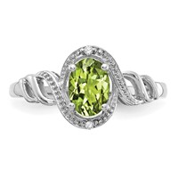 10K White Gold 7x 5mm Oval August Peridot and Diamond Ring view 5