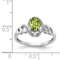10K White Gold 7x 5mm Oval August Peridot and Diamond Ring view 3