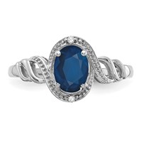 10K White Gold 7x5mm Oval September Sapphire and Diamond Ring - Size 7 view 5