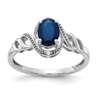 10K White Gold 7x5mm Oval September Sapphire and Diamond Ring - Size 7 view 1