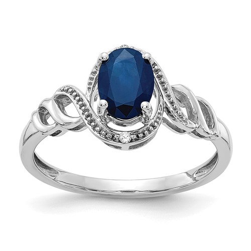 10K White Gold 7x 5mm Oval September Sapphire and Diamond Ring, Size 7