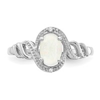 10K White Gold 7x 5mm Oval October Opal and Diamond Ring view 5