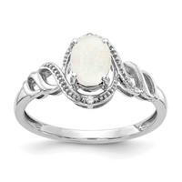 10K White Gold 7x 5mm Oval October Opal and Diamond Ring view 1