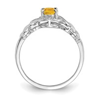 10K White Gold 7x5mm Oval November Citrine and Diamond Size 7 Ring view 2