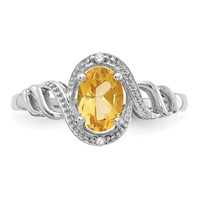 10K White Gold 7x5mm Oval November Citrine and Diamond Size 7 Ring view 5