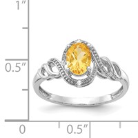 10K White Gold 7x5mm Oval November Citrine and Diamond Size 7 Ring view 3
