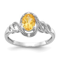 10K White Gold 7x5mm Oval November Citrine and Diamond Size 7 Ring view 1