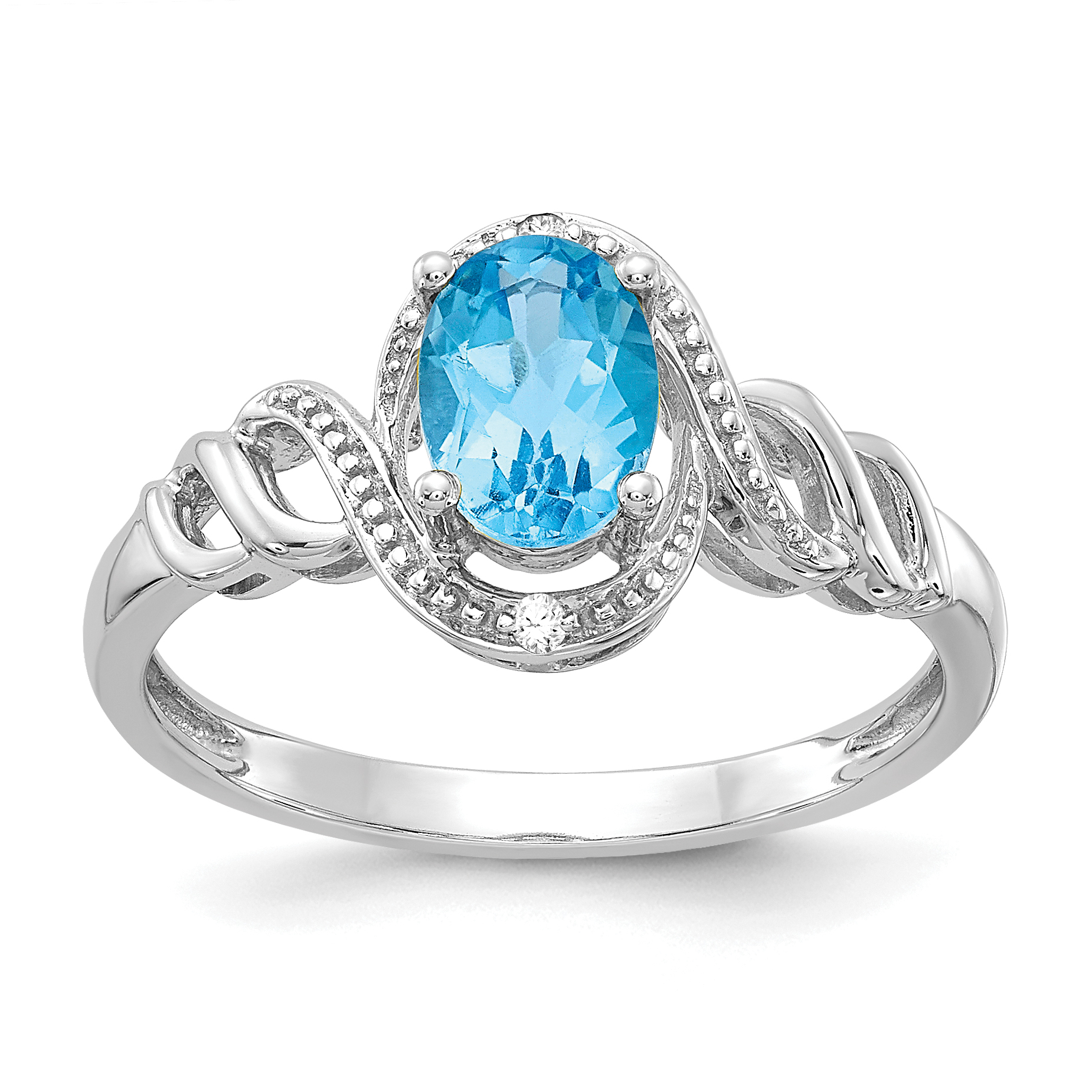 10k White Gold Light Swiss Blue Topaz Diamond Ring - 10XB321 | eBay