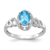 10K White Gold 7x 5mm Oval December Light Swiss Blue Topaz and Diamond Ring view 1