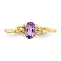 10K Yellow Gold Polished 6x 4mm Oval Genuine February Amethyst Birthstone Ring view 4