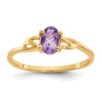 10K Yellow Gold Polished 6x 4mm Oval Genuine February Amethyst Birthstone Ring view 1