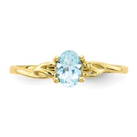 10K Yellow Gold Polished 6x 4mm Oval Genuine March Aquamarine Birthstone Ring view 4