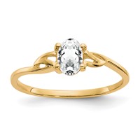 10K Yellow Gold Polished 6x 4mm Oval Genuine April White Topaz Birthstone Ring view 1