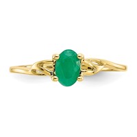 10K Yellow Gold Polished 6x 4mm Oval Genuine May Emerald Birthstone Ring view 4