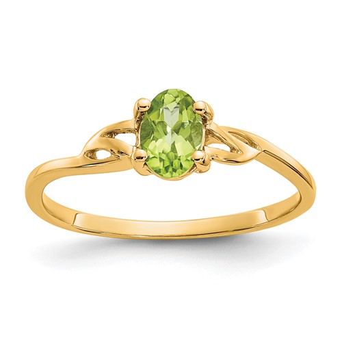10K Yellow Gold Polished 6x 4mm Oval Genuine August Peridot Birthstone Ring, Size 7