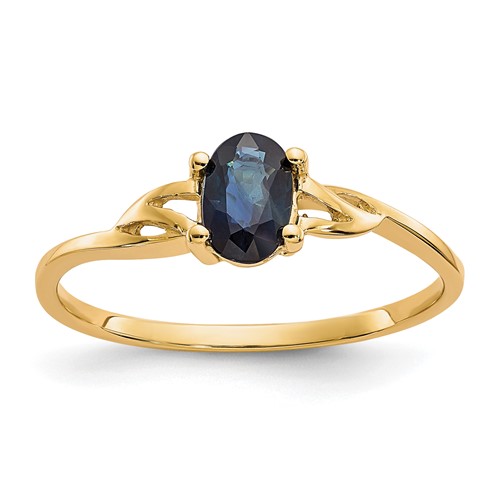 10K Yellow Gold Polished 6x 4mm Oval Genuine September Sapphire Birthstone Ring