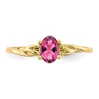 10K Yellow Gold Polished 6x 4mm Oval Genuine October Pink Tourmaline Birthstone Ring view 4