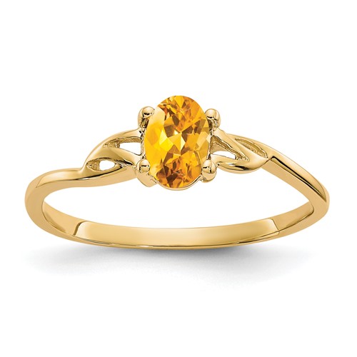 10K Yellow Gold Polished 6x 4mm Oval Genuine November Citrine Birthstone Ring, Size 7
